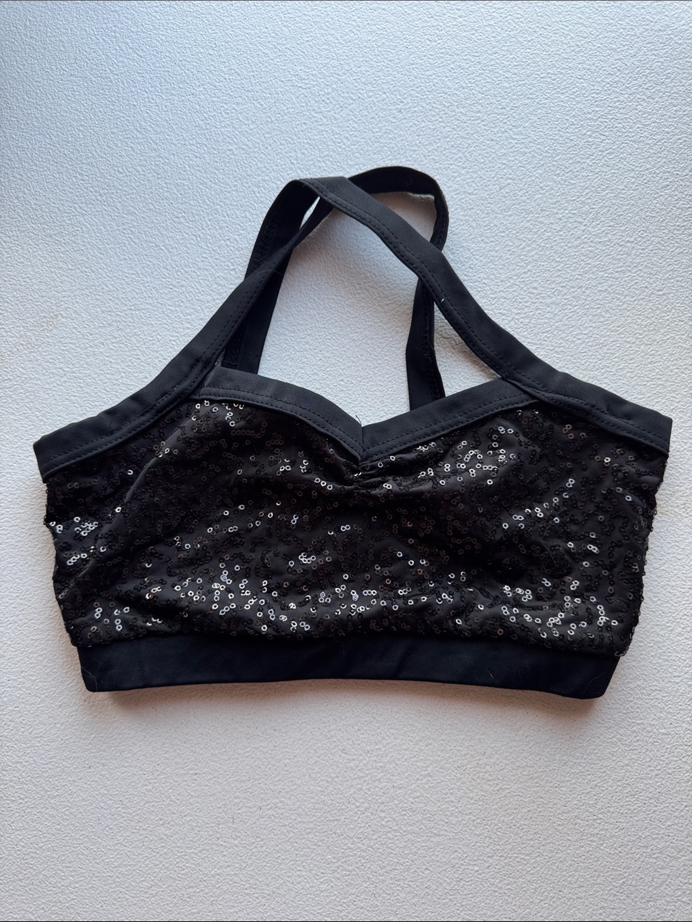 balera Black Sequin Cross-Back Crop Bralette